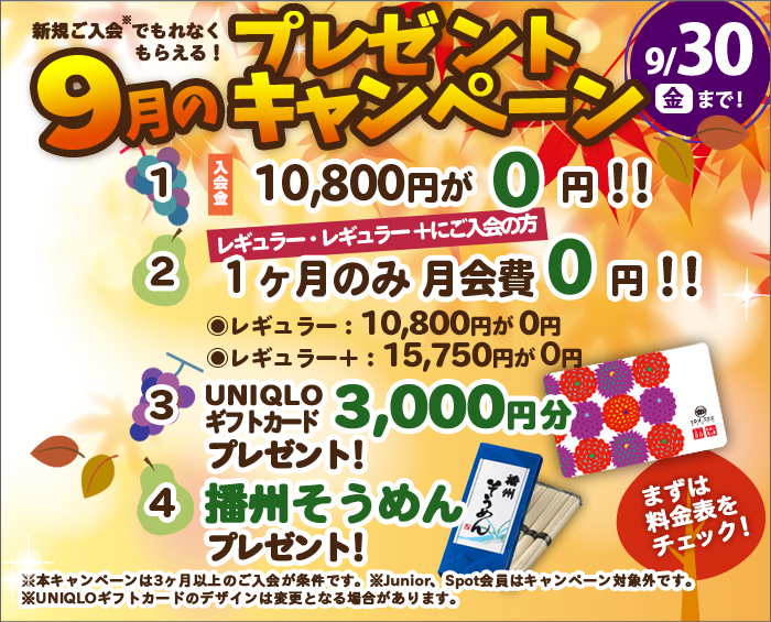 9月のお得なキャンペーン実施中!!